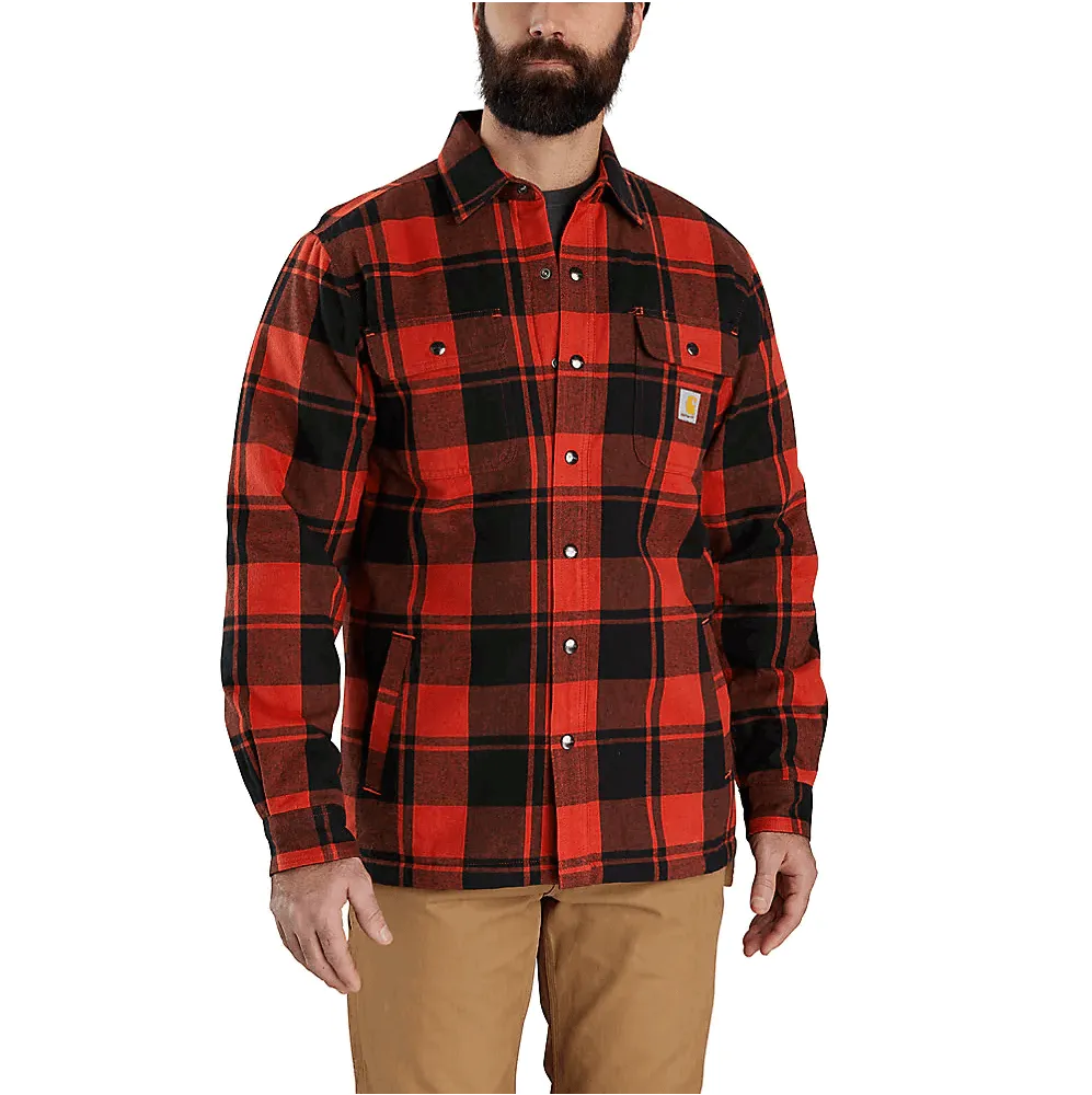 105939 - Relaxed fit flannel sherpa-lined shirt jacket - Red Ochre/Black