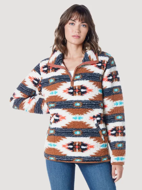 112335659 - Wrangler Women’s Retro Southwestern Print Quarter-Zip Pullover - Argan