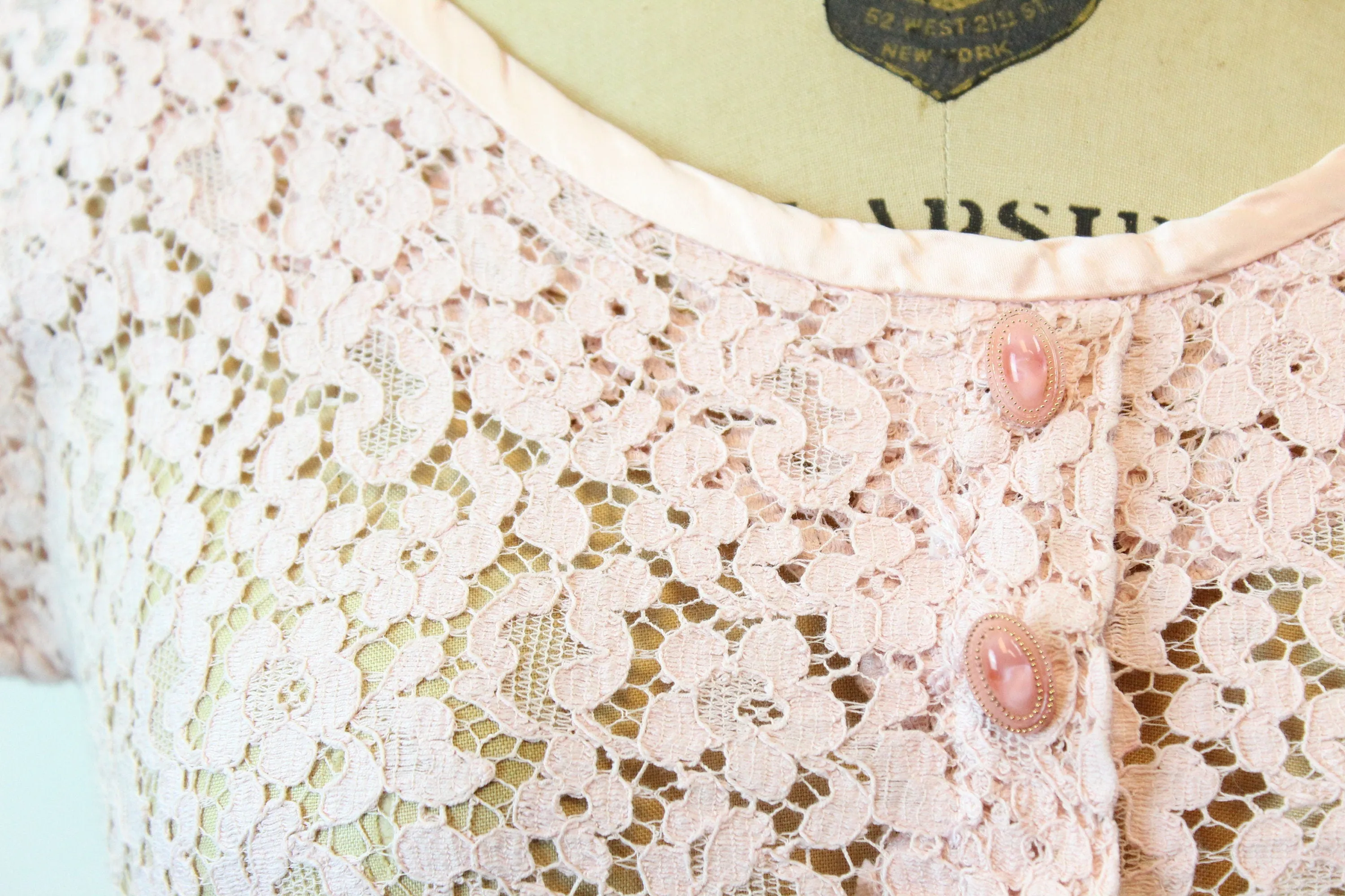 1950s BABY PINK cotton lace dress xs | new spring summer