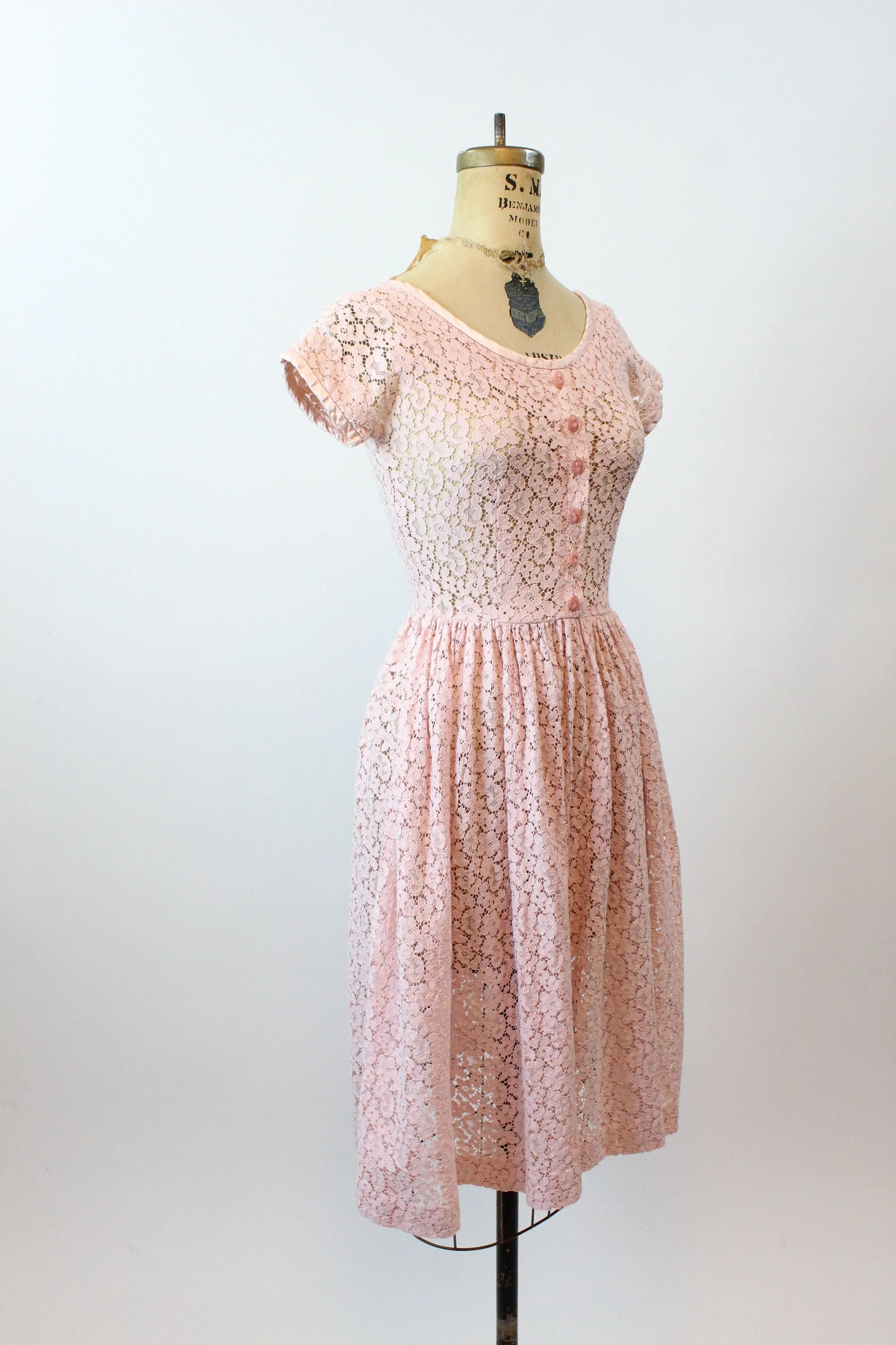 1950s BABY PINK cotton lace dress xs | new spring summer