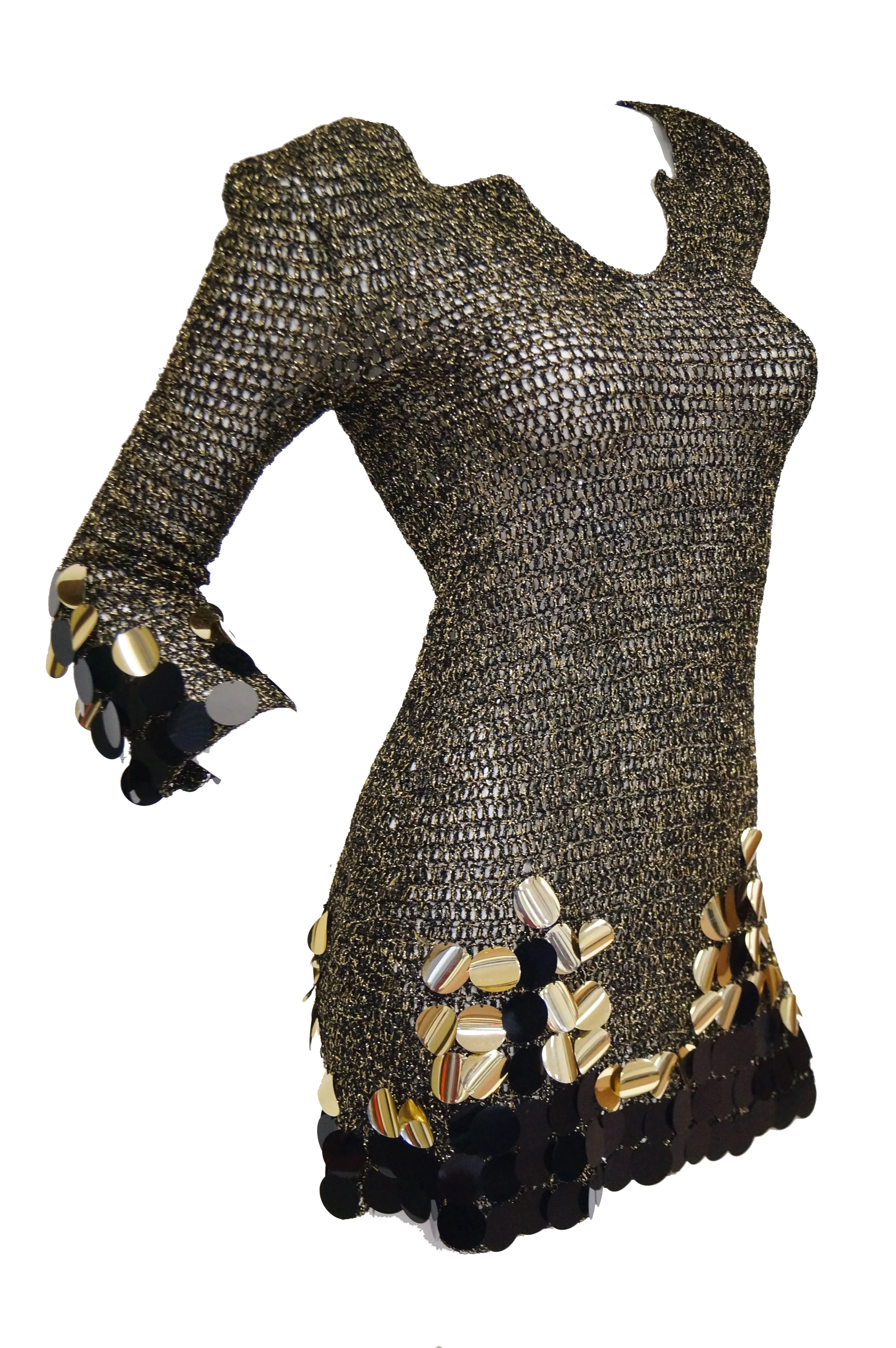 1960s Metallic Gold and Black Knit Wear Mini Dress