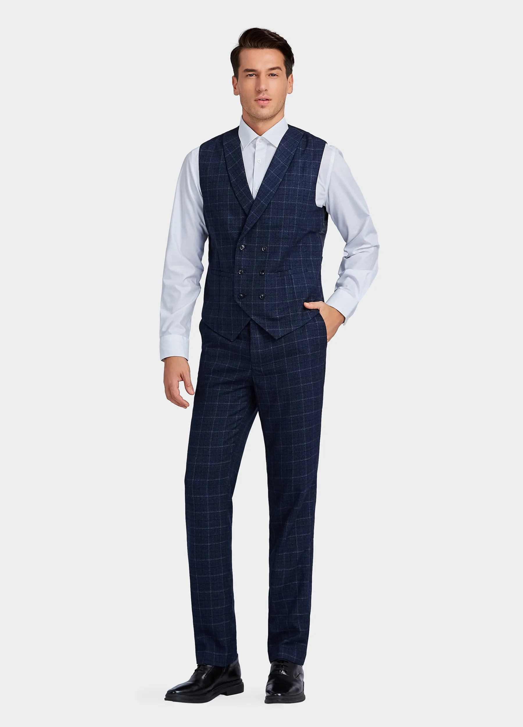 1PA1 Men's 3 Pieces Slim Fit Plaid Vested Suit, Wedding Tuxedo - One Button Jacket, Vest & Pants