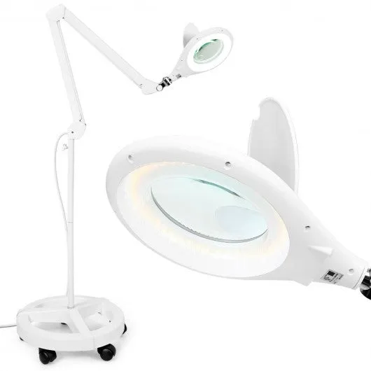 2-in-1 LED Magnifying Glass Floor Lamp with Rolling Wheel-White