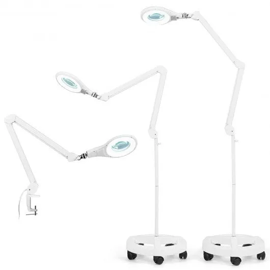 2-in-1 LED Magnifying Glass Floor Lamp with Rolling Wheel-White