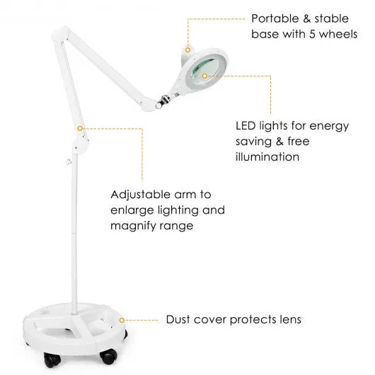 2-in-1 LED Magnifying Glass Floor Lamp with Rolling Wheel-White