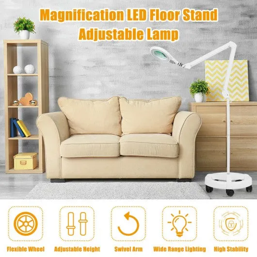 2-in-1 LED Magnifying Glass Floor Lamp with Rolling Wheel-White