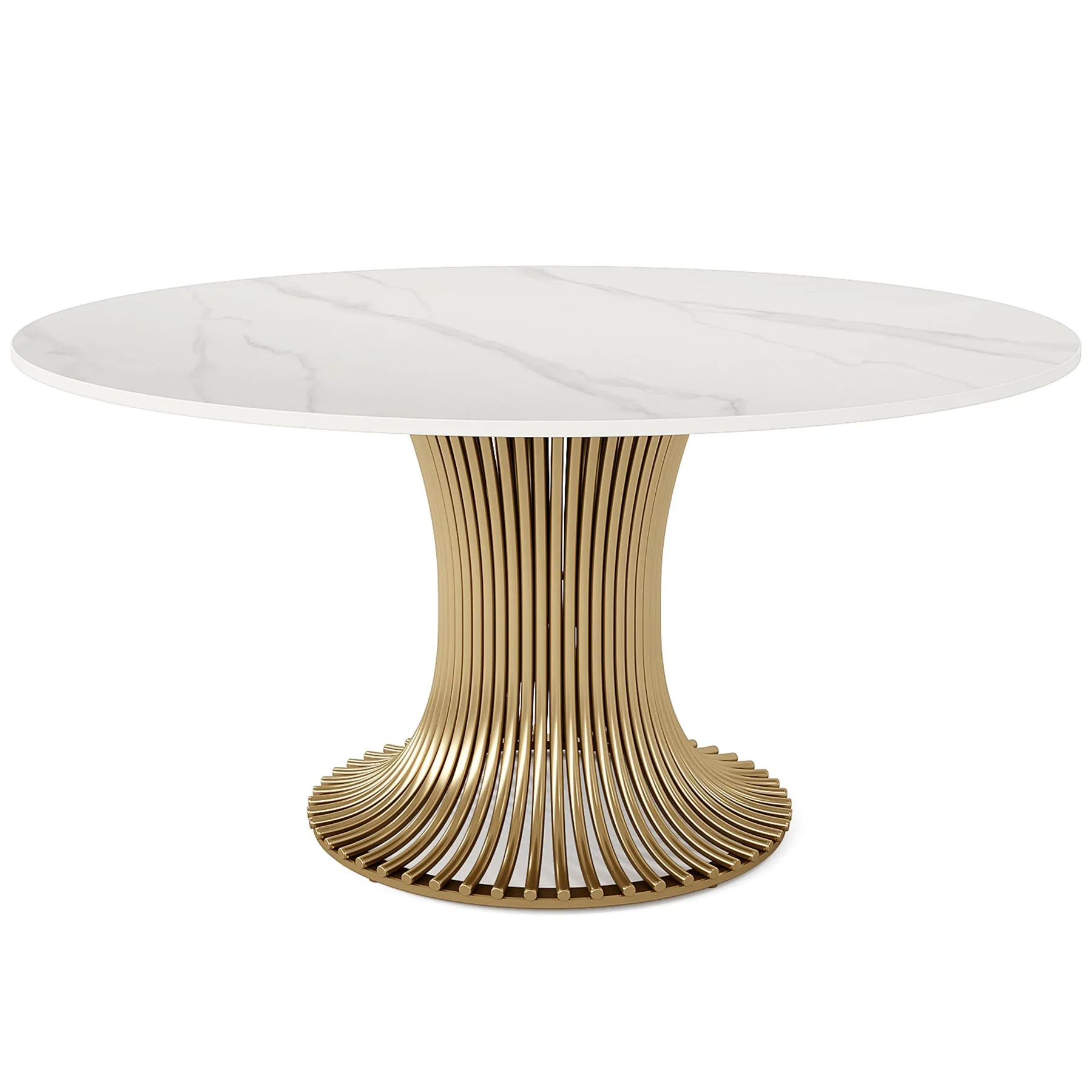 59" Sintered Stone Round Dining Table with Gold Stainless Steel Pedestal