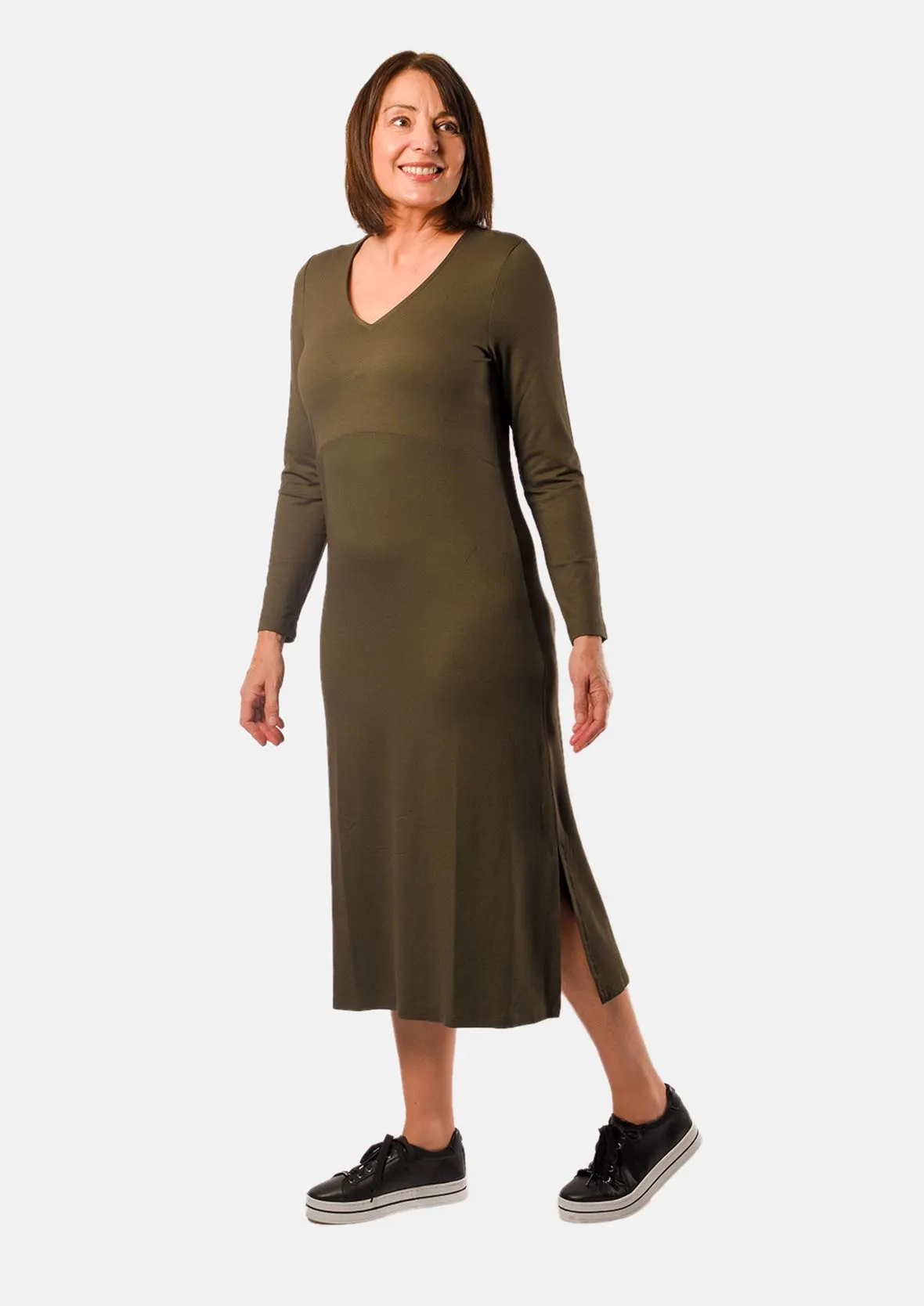 A-Line V-Neck Midi Dress