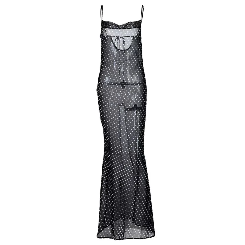 A&A Polka Dot Sleeveless Mesh Maxi Dress