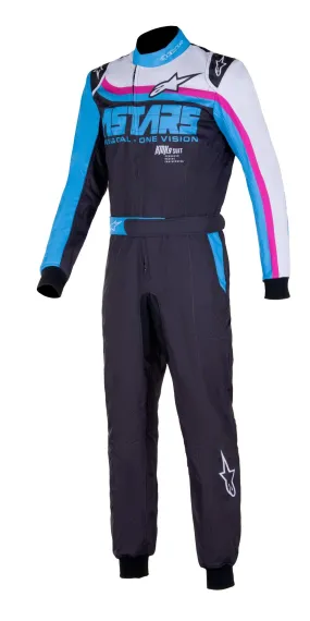 ALPINESTARS 3356321_1734_40 KMX-9 v2 GRAPH2 Karting suit, CIK, black/cyan/fuchsia, Size 40