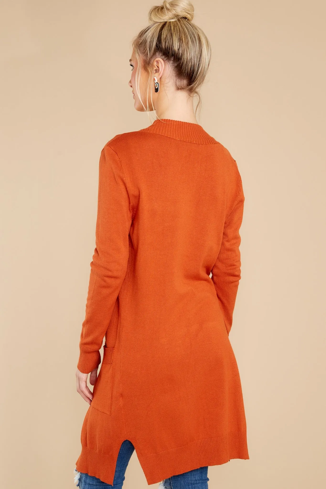 Anticipating This Moment Rust Orange Cardigan