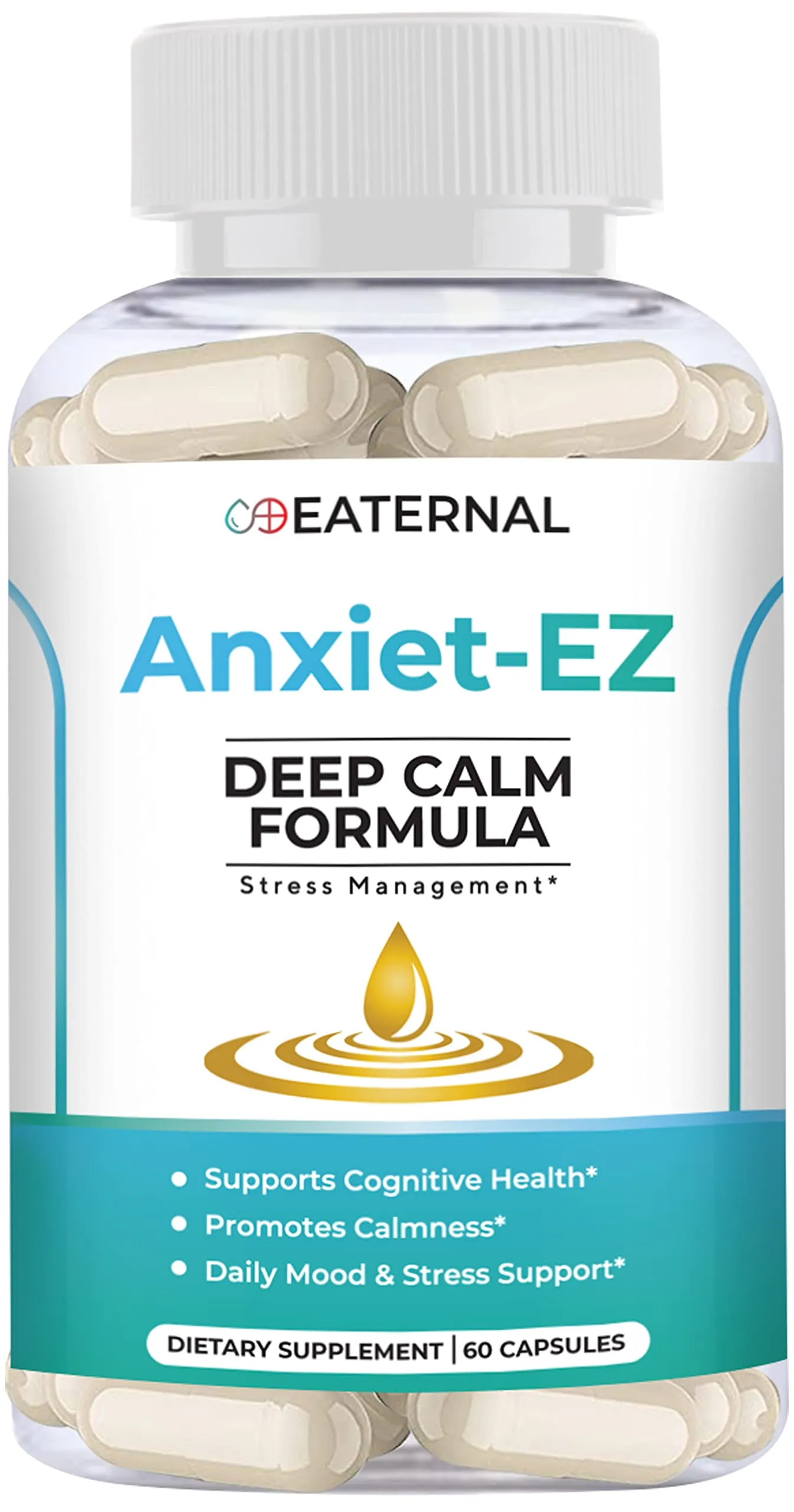 Anxiet-EZ | Stress, Mood, & Calmness Support with Ashwagandha, Rhodiola, Lemon Balm, Vitamin B, L-Theanine, Chamomile, GABA, St. John's Wort | Natural, Vegan Formula with Mood Support | 60ct