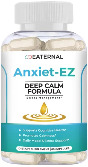 Anxiet-EZ | Stress, Mood, & Calmness Support with Ashwagandha, Rhodiola, Lemon Balm, Vitamin B, L-Theanine, Chamomile, GABA, St. John's Wort | Natural, Vegan Formula with Mood Support | 60ct