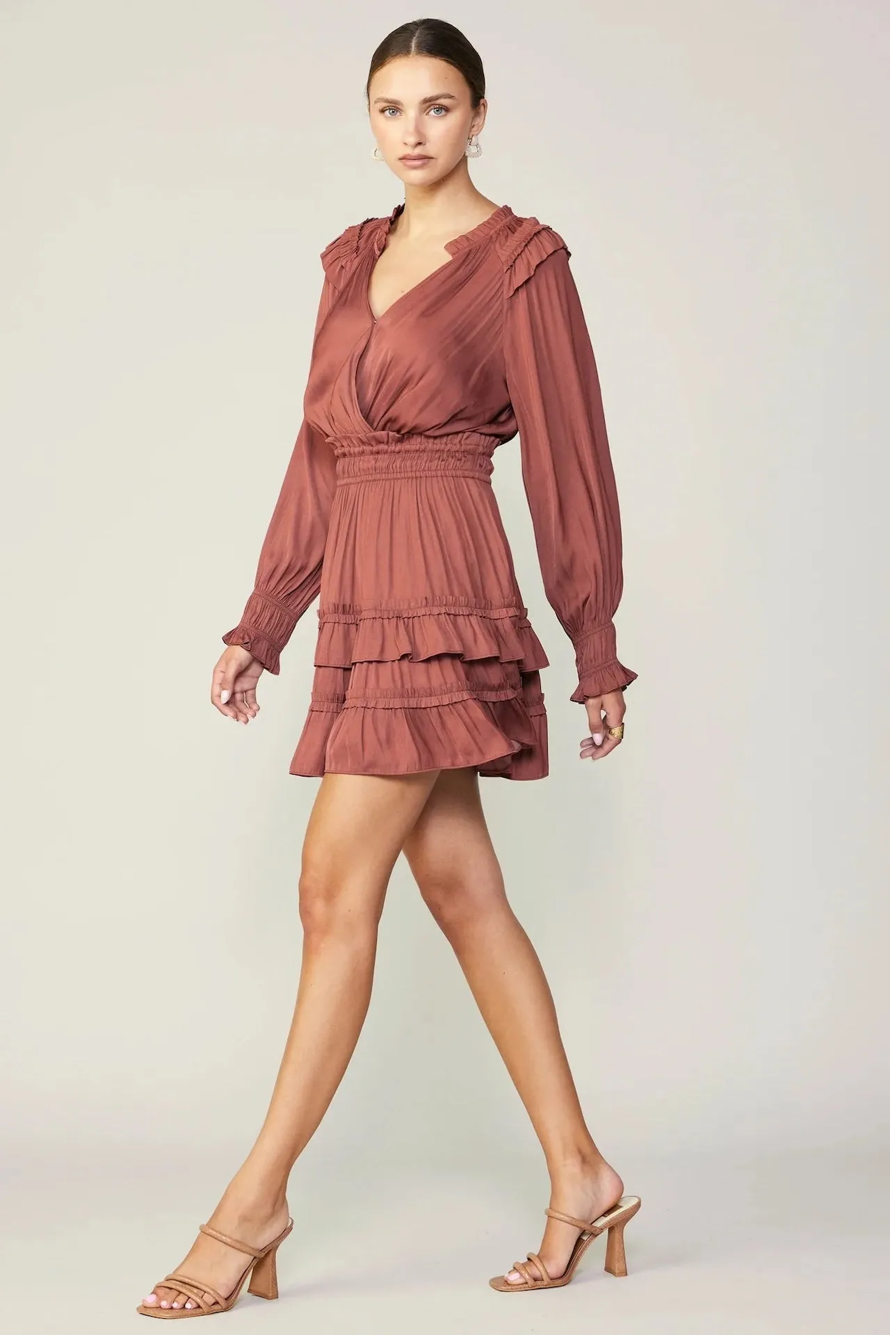 Autumn Ruffled Mini Dress - Rust