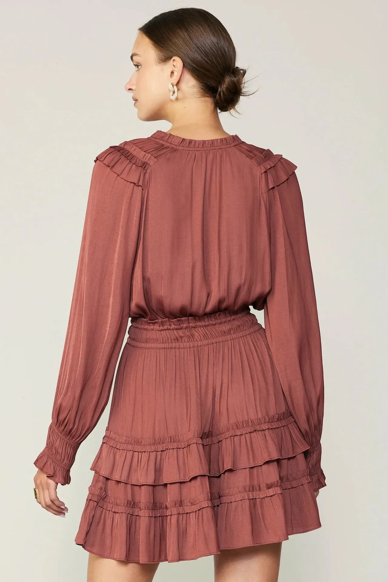 Autumn Ruffled Mini Dress - Rust