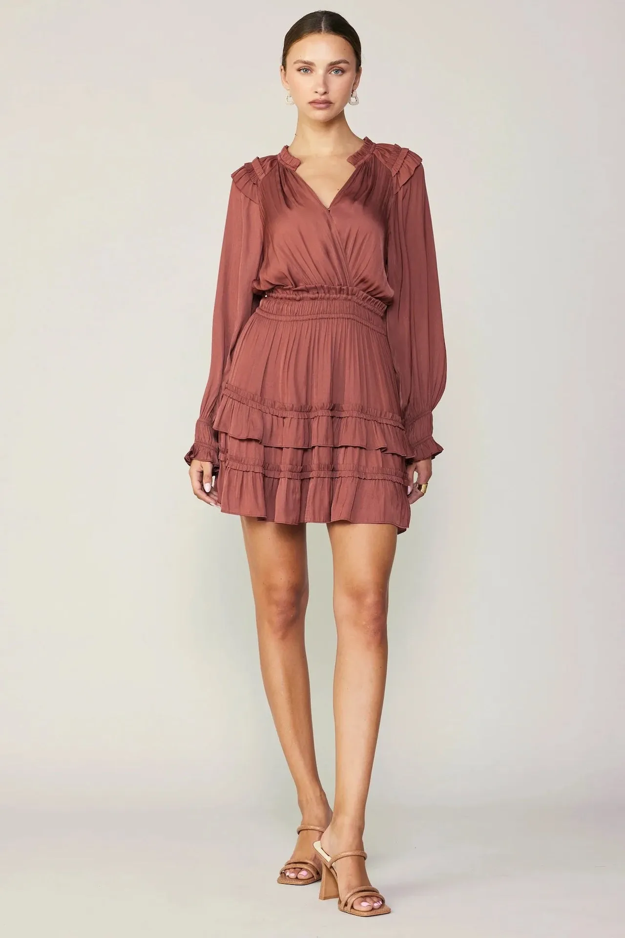 Autumn Ruffled Mini Dress - Rust