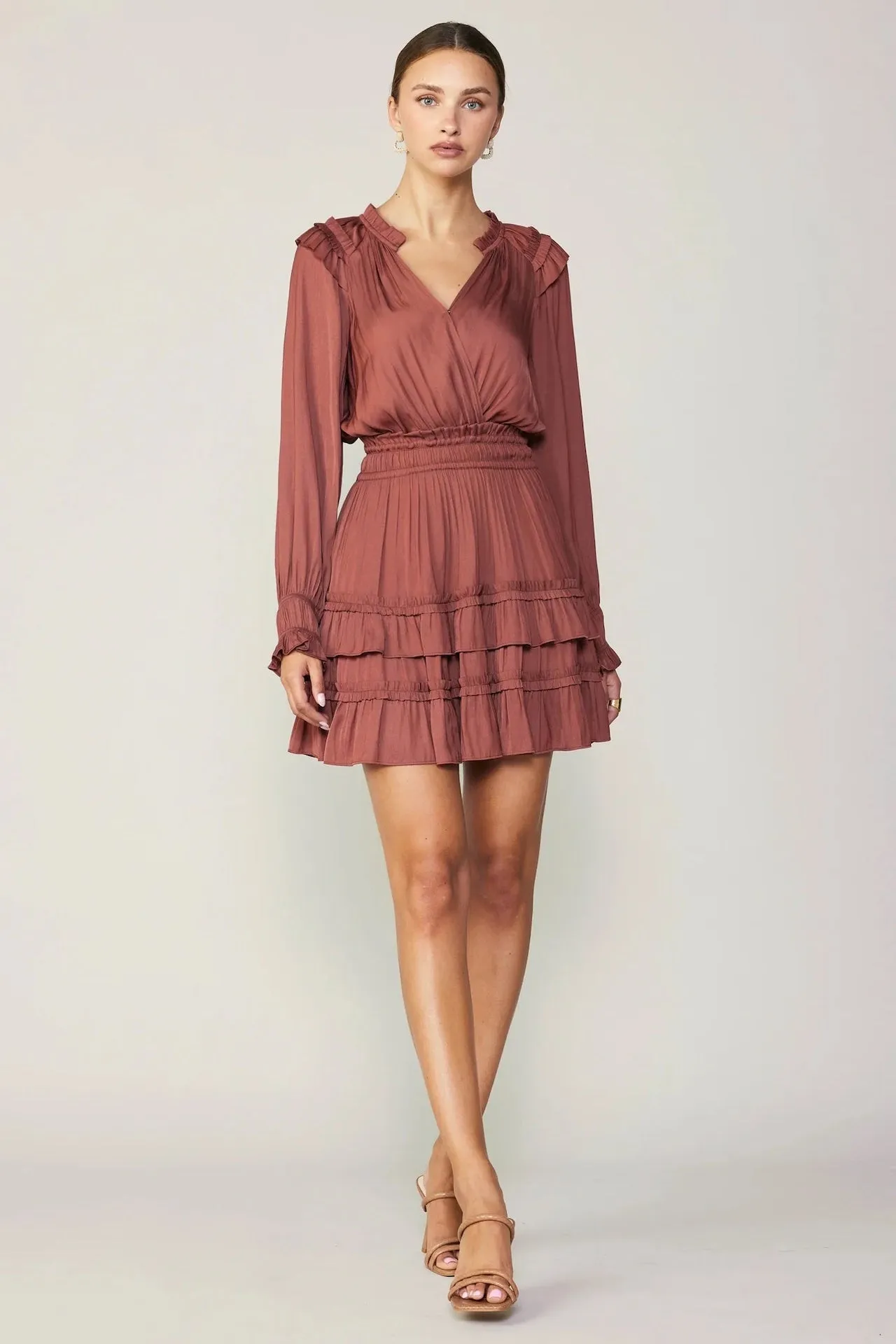 Autumn Ruffled Mini Dress - Rust