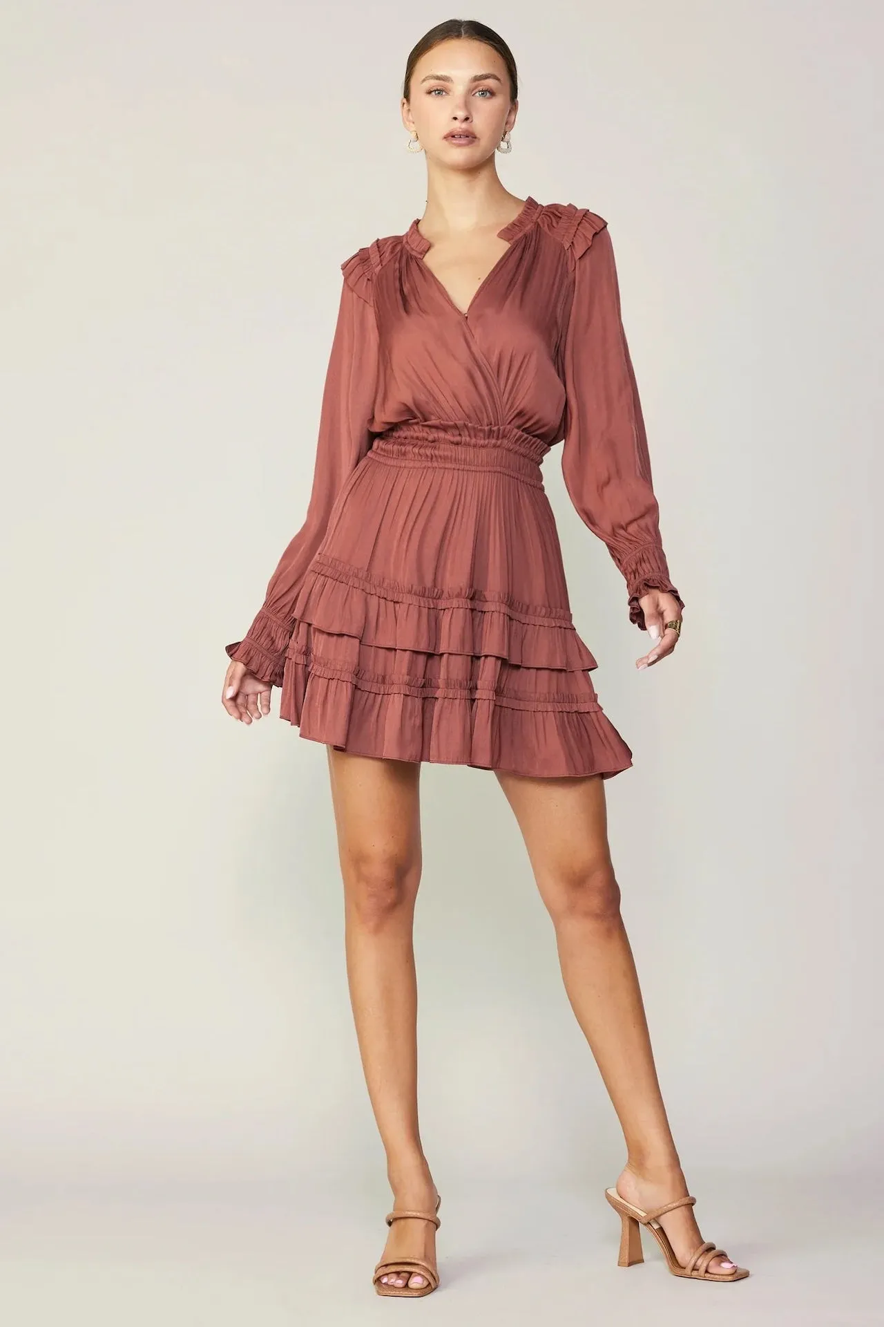 Autumn Ruffled Mini Dress - Rust