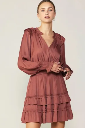 Autumn Ruffled Mini Dress - Rust