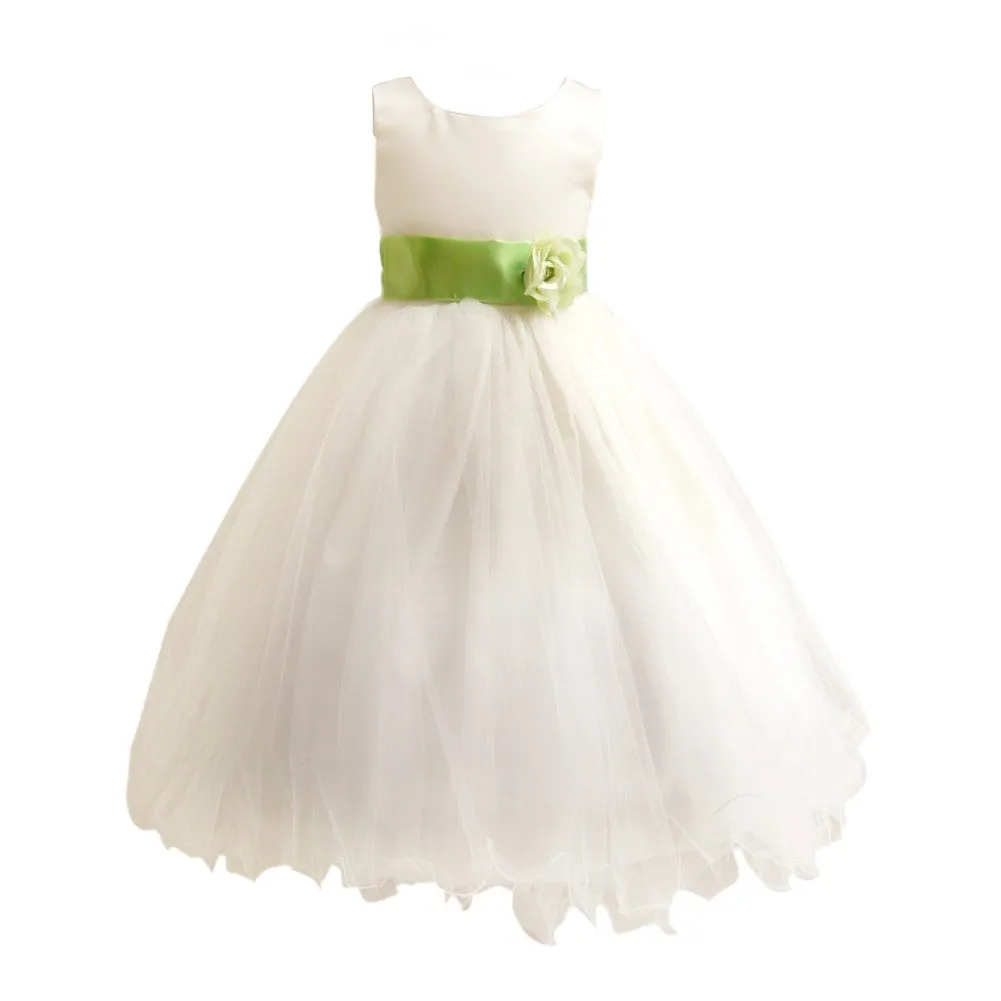 Baby Girls Ivory Green Sash Satin Tulle 3 Layer Flower Girl Dress 12-24M