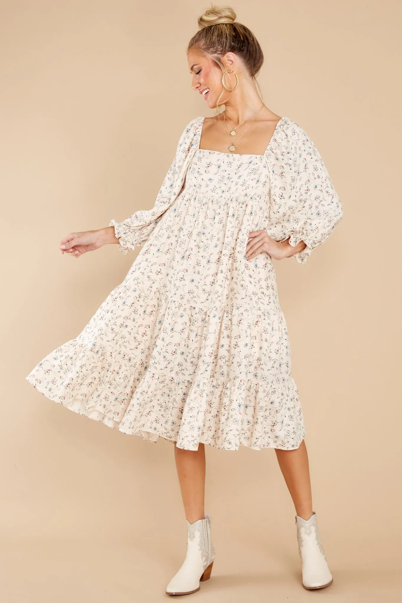 Beauty All Around Ivory Floral Midi Dress