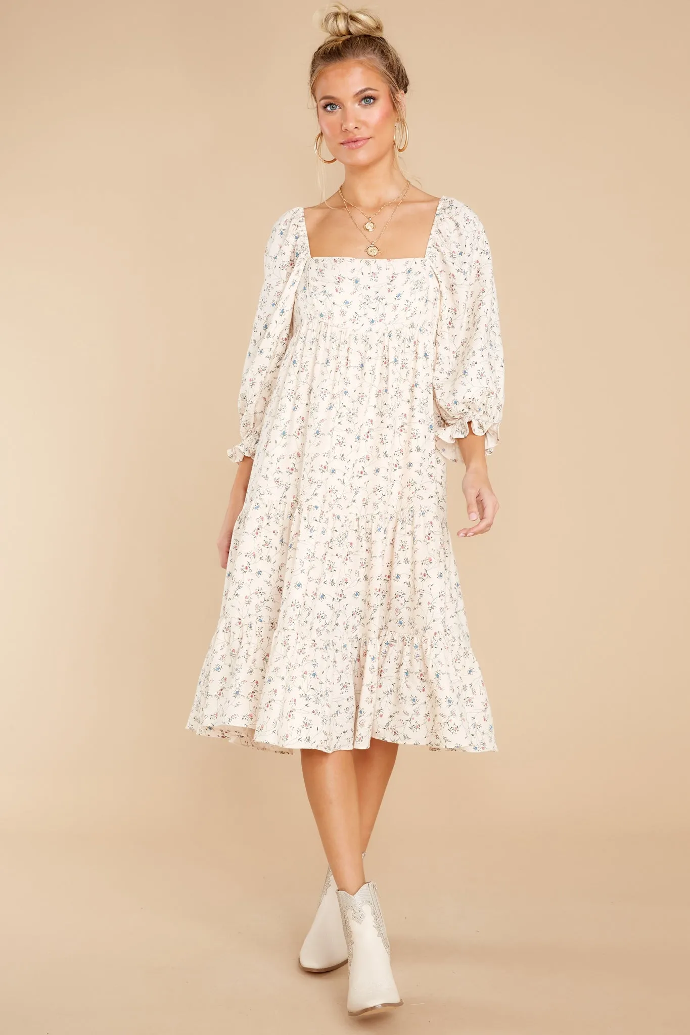 Beauty All Around Ivory Floral Midi Dress