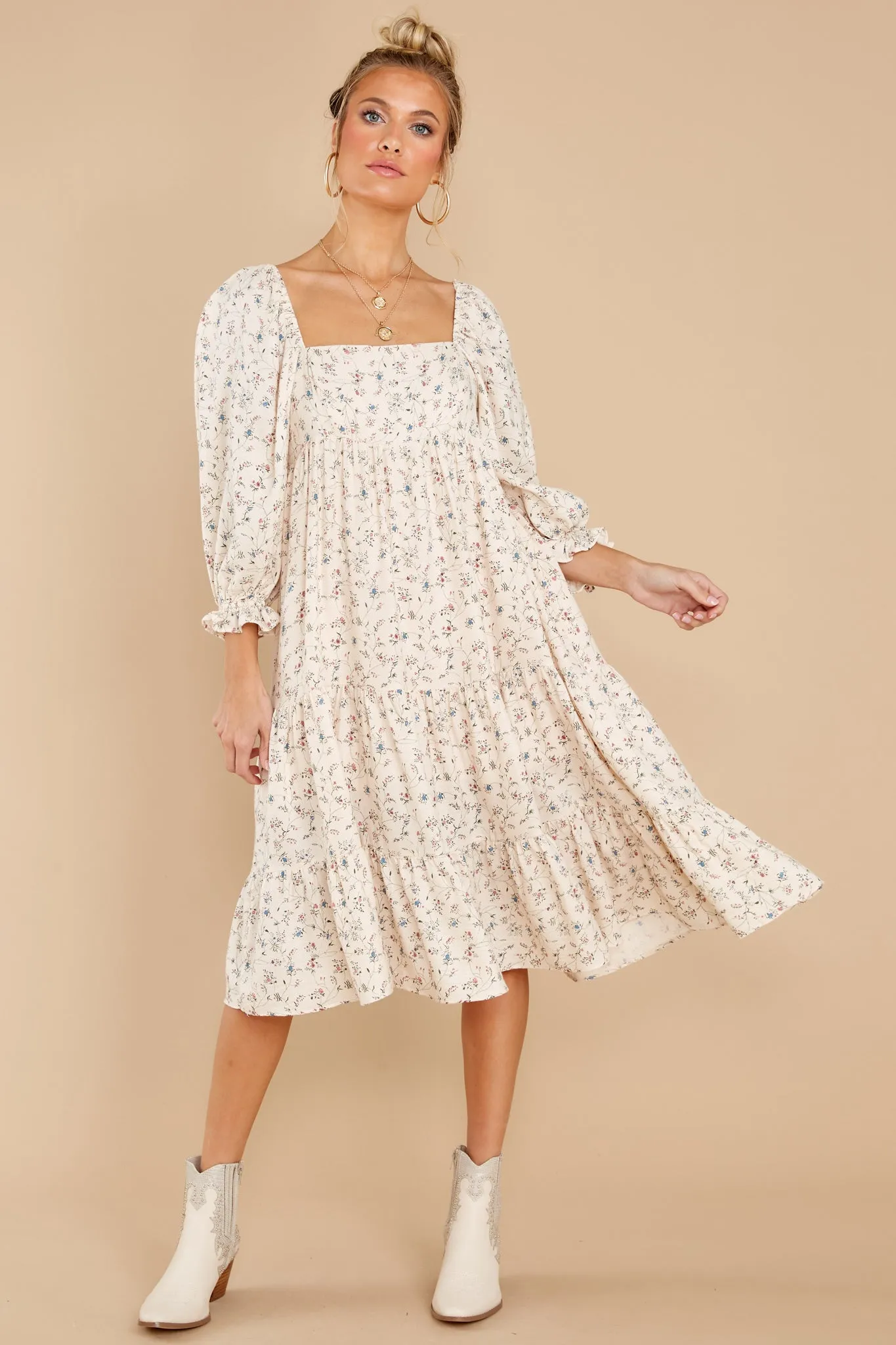 Beauty All Around Ivory Floral Midi Dress