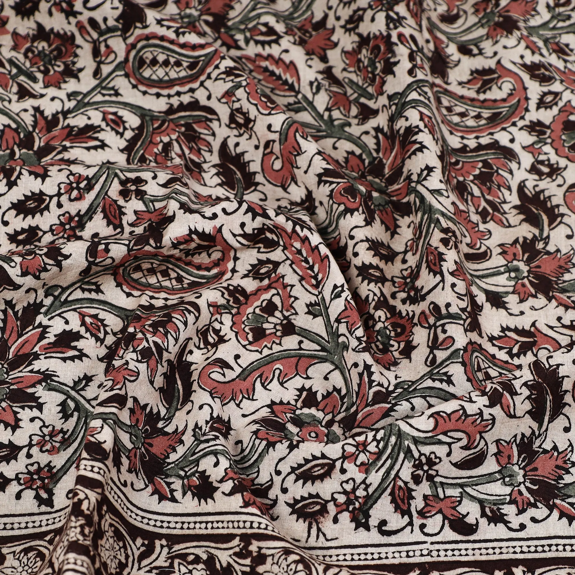 Beige - Pedana Kalamkari Block Printed Natural Dyed Cotton Scarf 50