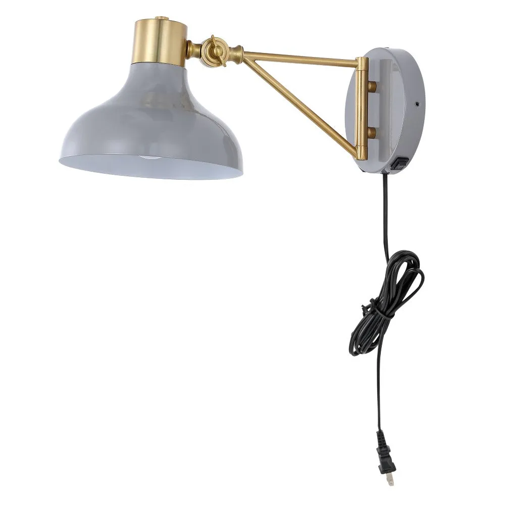 Betty 15" Swing Arm Modern Midcentury Iron USB Charging Port LED Sconce