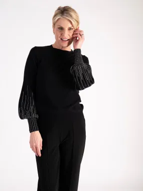 Black Diamanté Sleeve Detailed Jumper