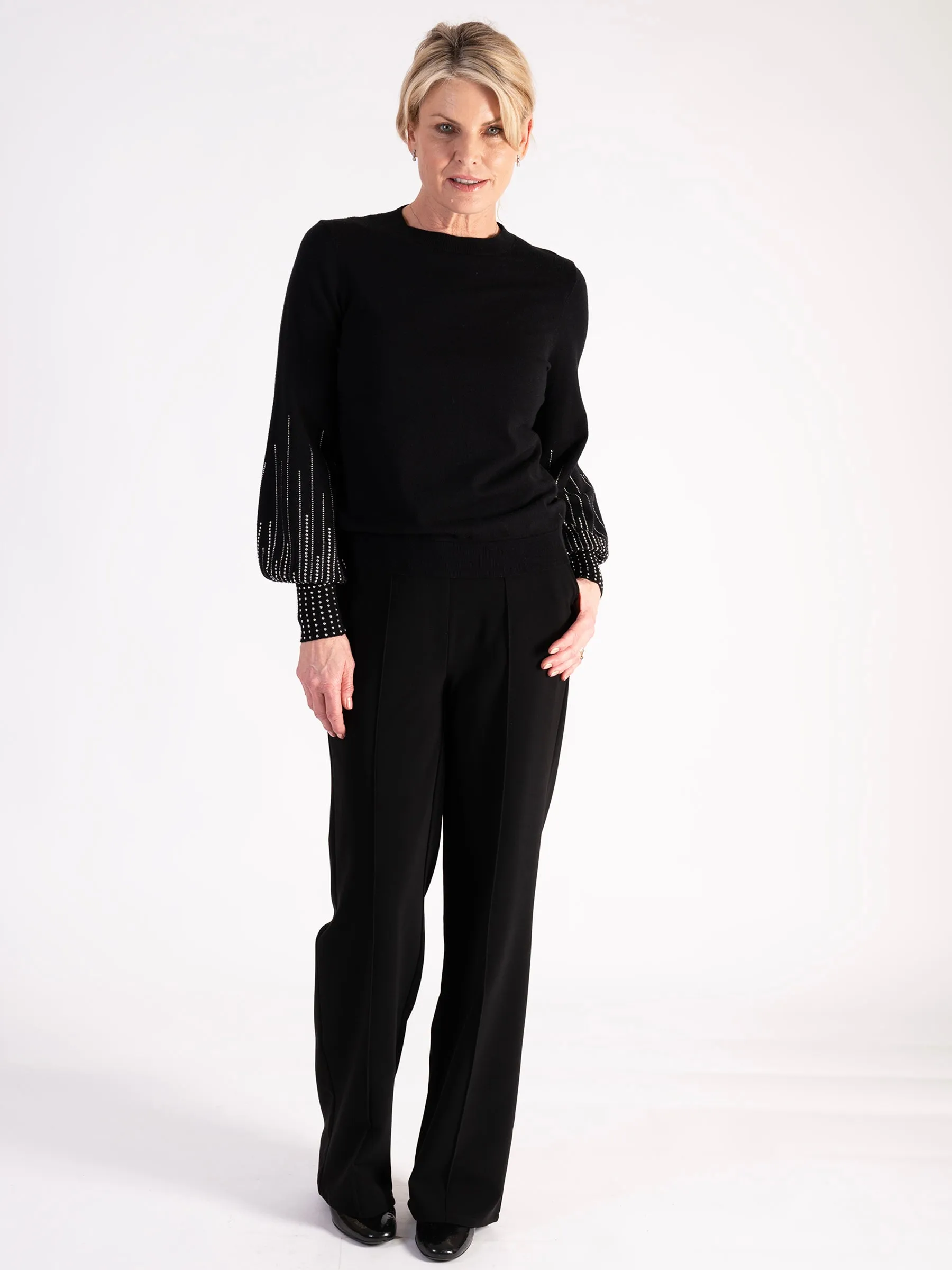 Black Diamanté Sleeve Detailed Jumper