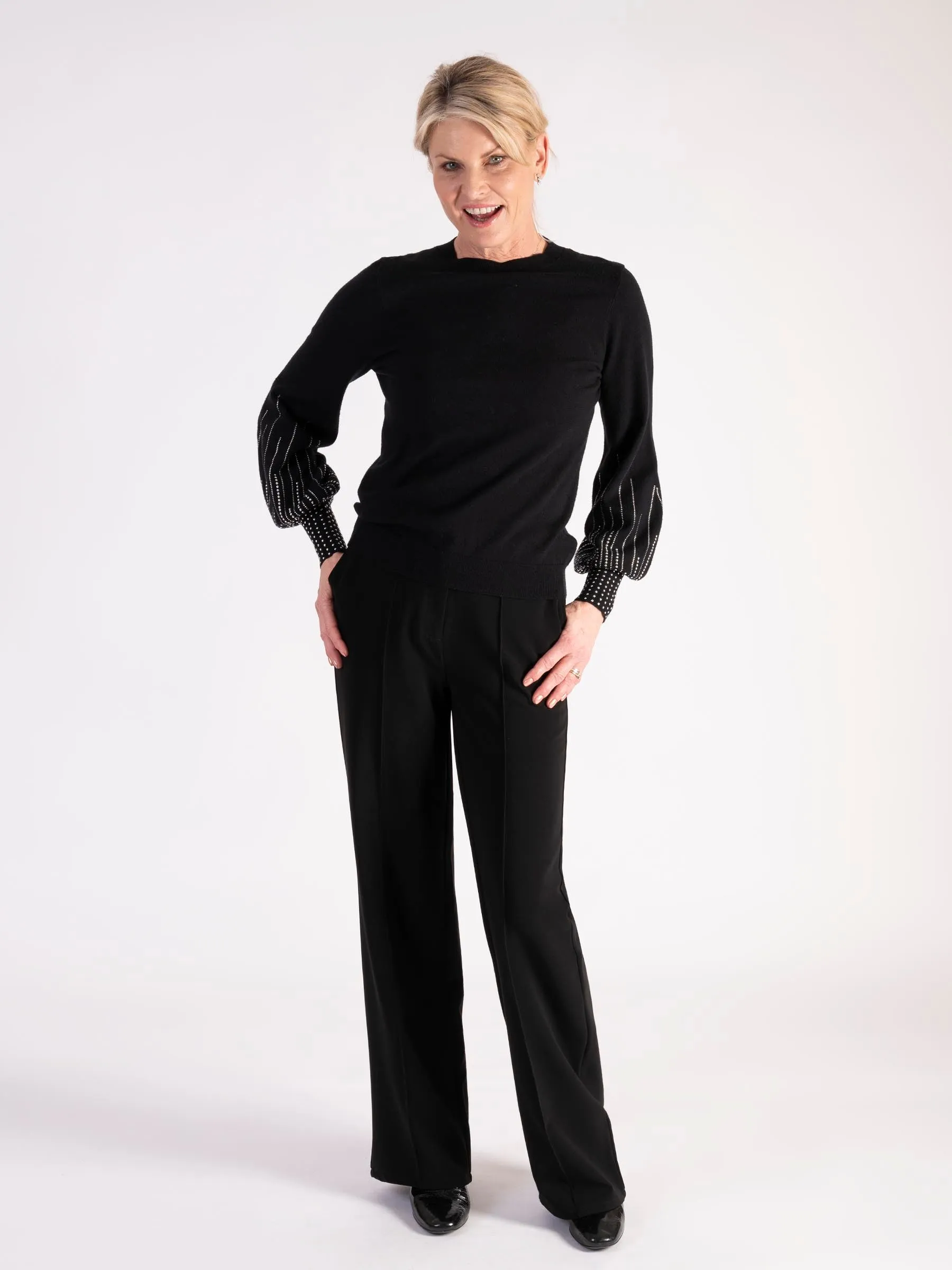 Black Diamanté Sleeve Detailed Jumper