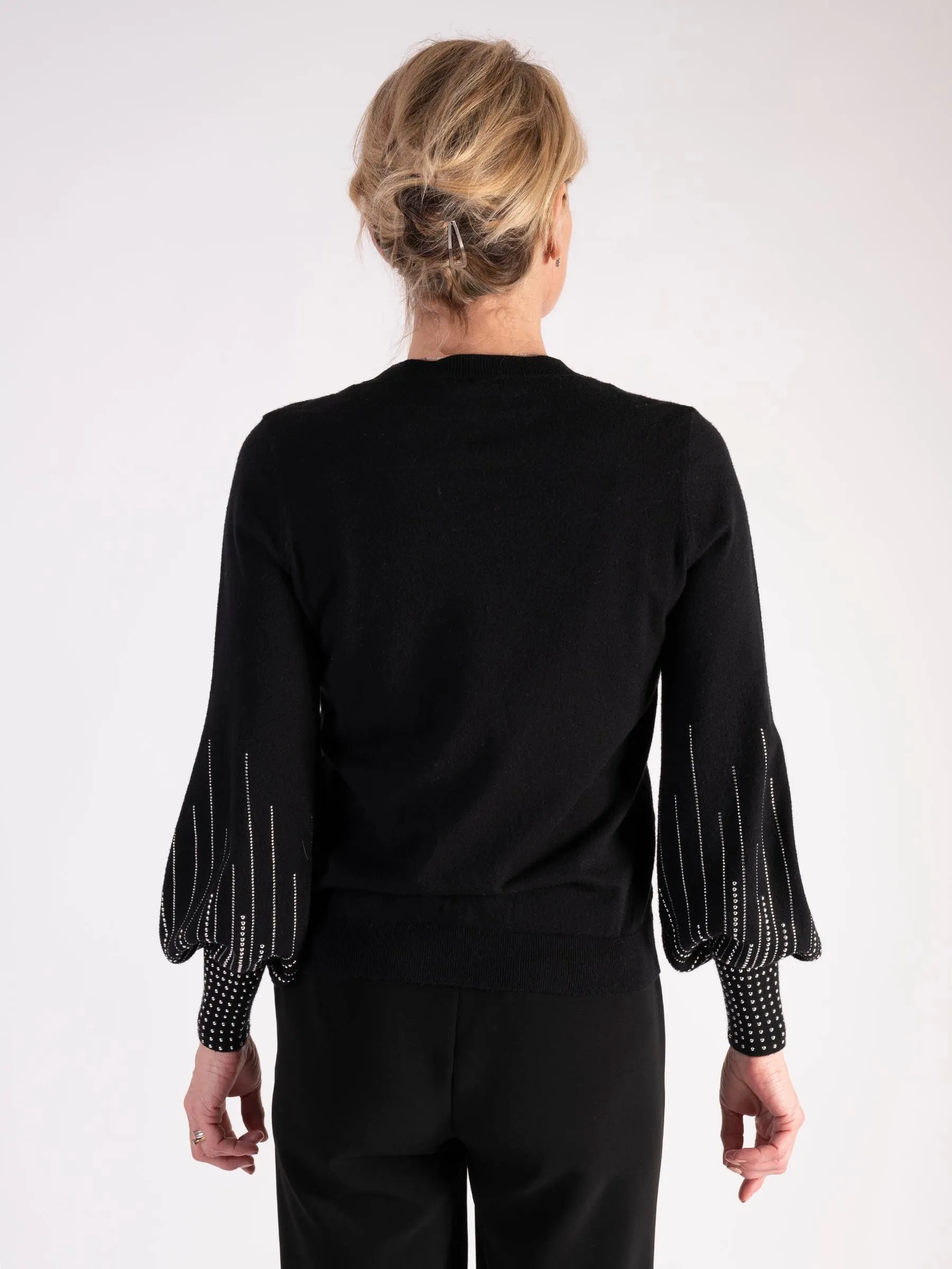 Black Diamanté Sleeve Detailed Jumper