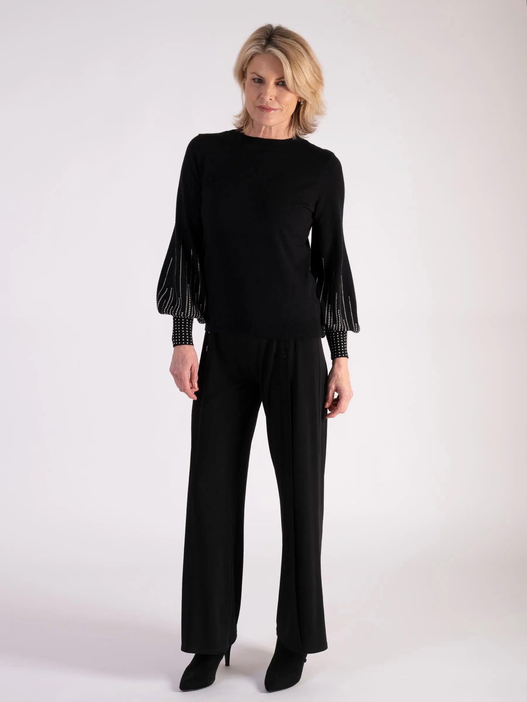 Black Diamanté Sleeve Detailed Jumper