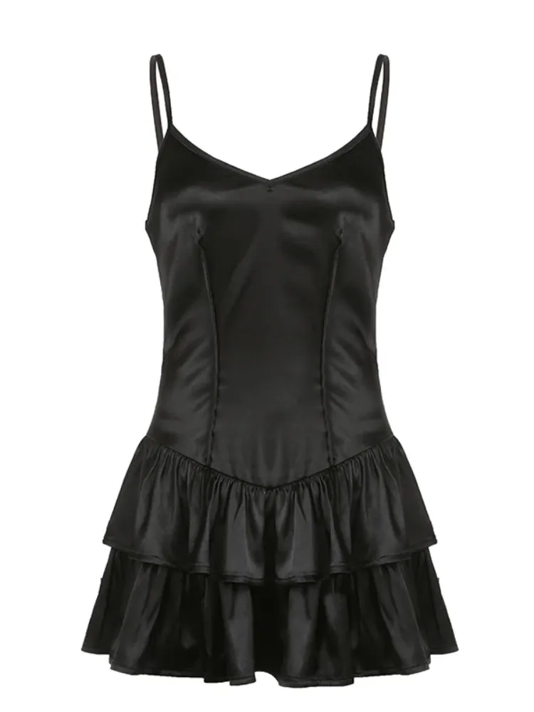 Black Double-Layer Halter Mini Dress