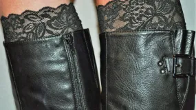 black lace boot cuffs, boot toppers. 5" to 6" wide super stylish made with gorgeous stretch lace. lace boot cuffs, lace boot topper, black