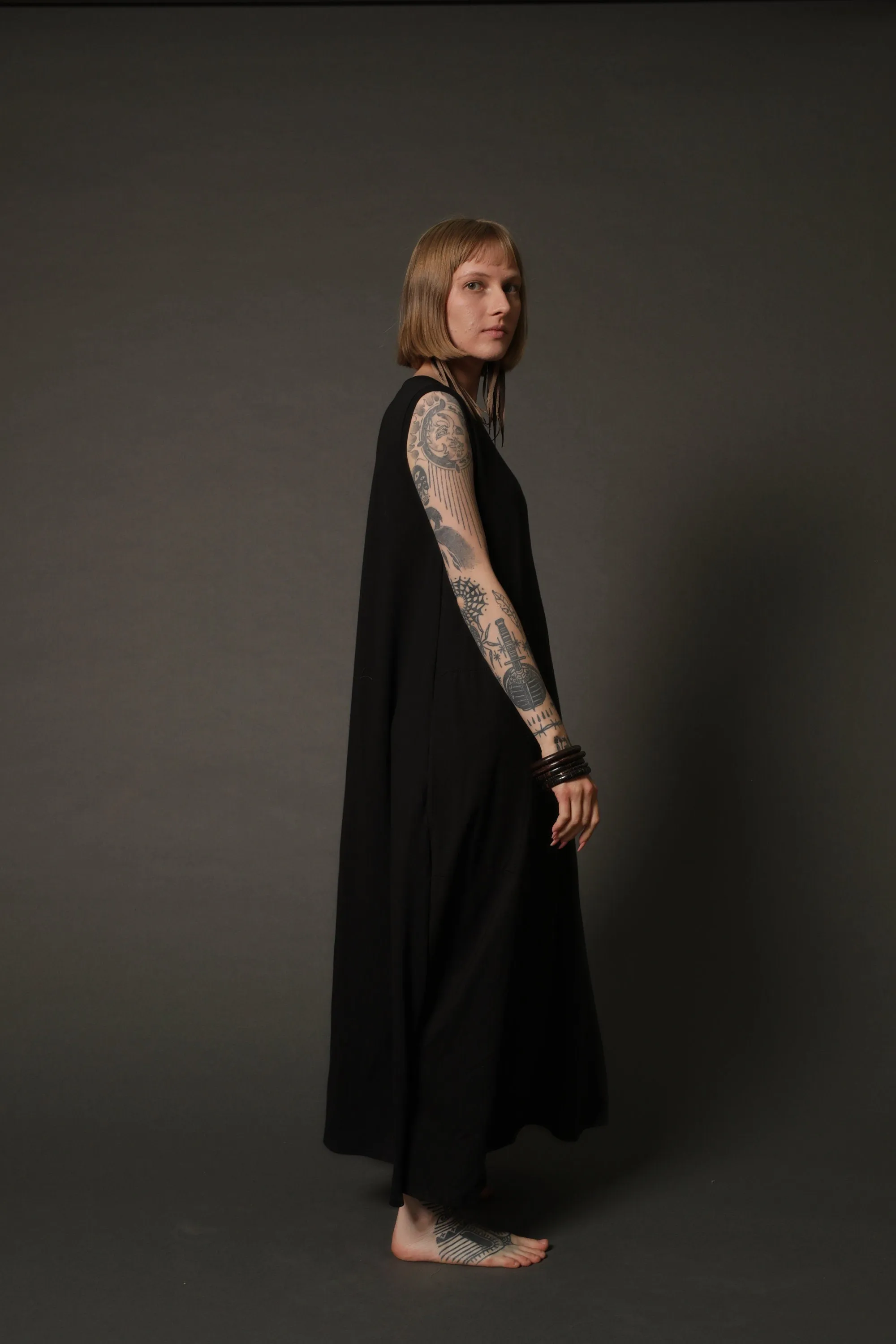 Black Oversized Maxi Dress with Pockets