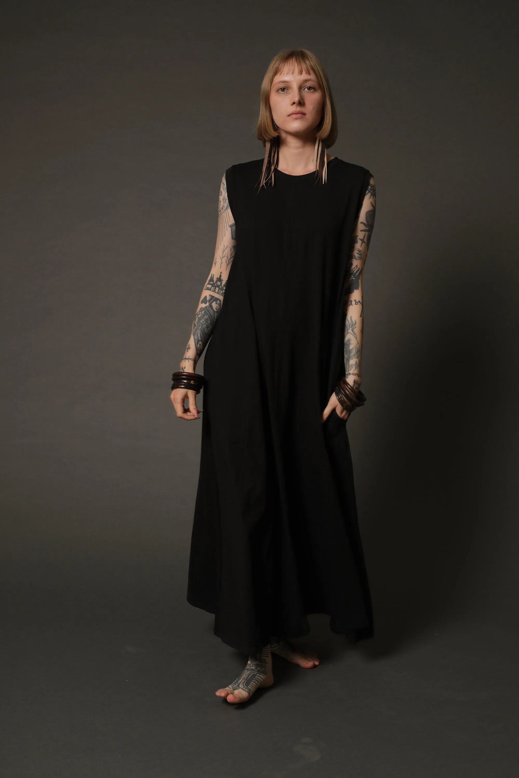 Black Oversized Maxi Dress with Pockets