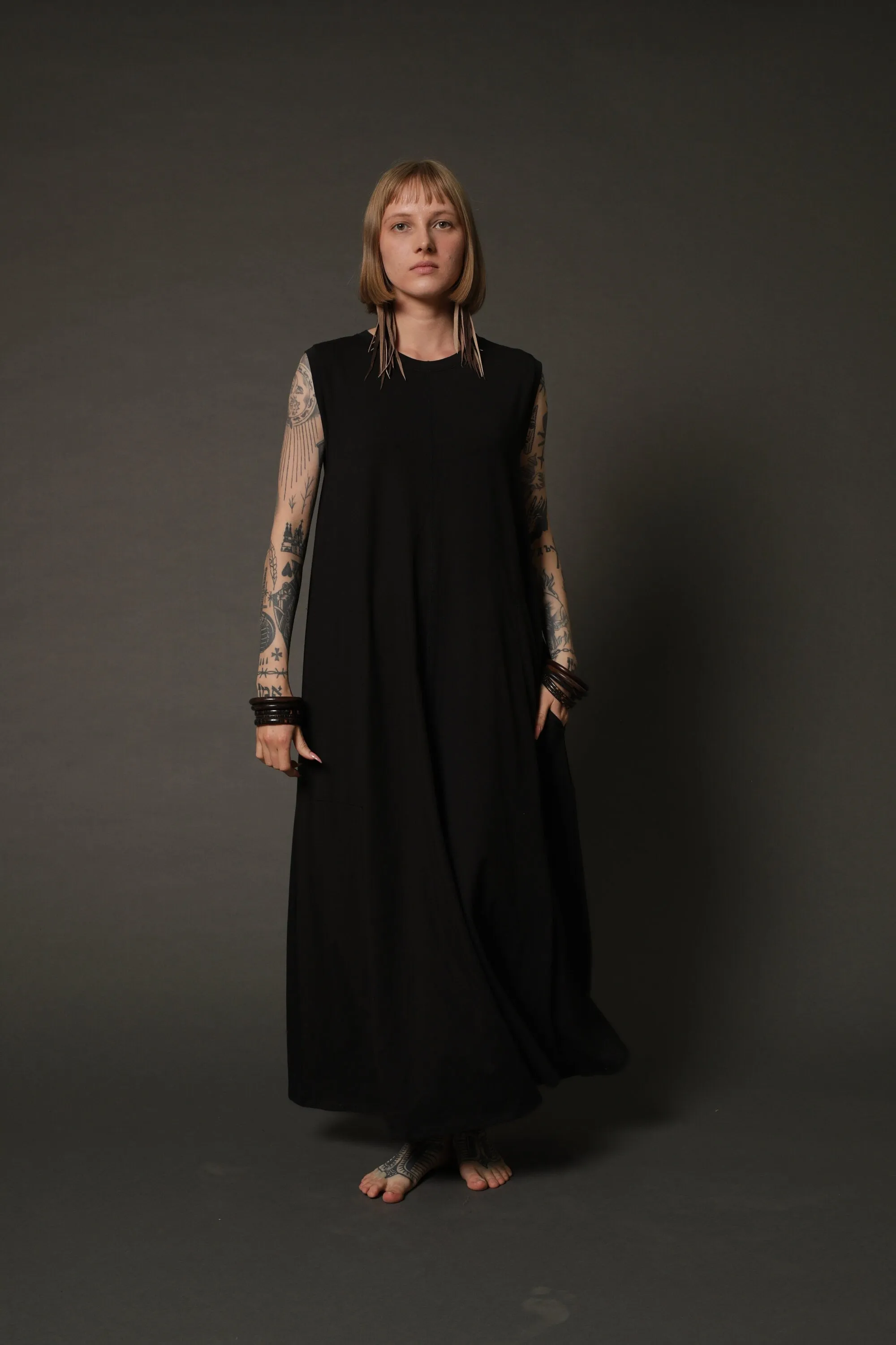 Black Oversized Maxi Dress with Pockets