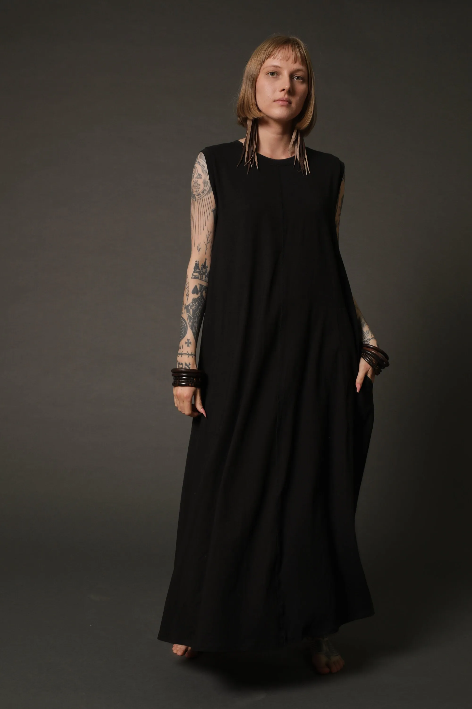 Black Oversized Maxi Dress with Pockets