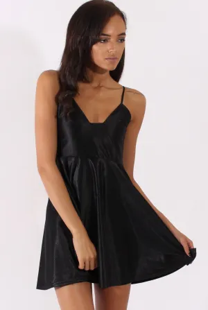 Black Silky Skater Dress - Alena