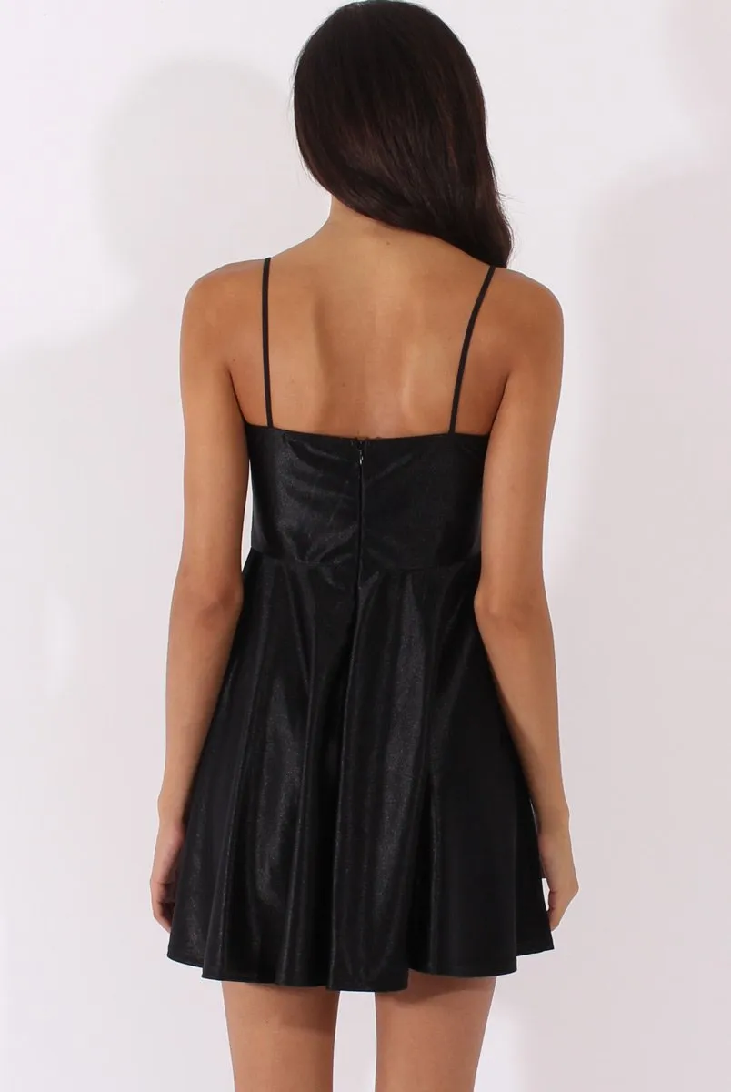 Black Silky Skater Dress - Alena