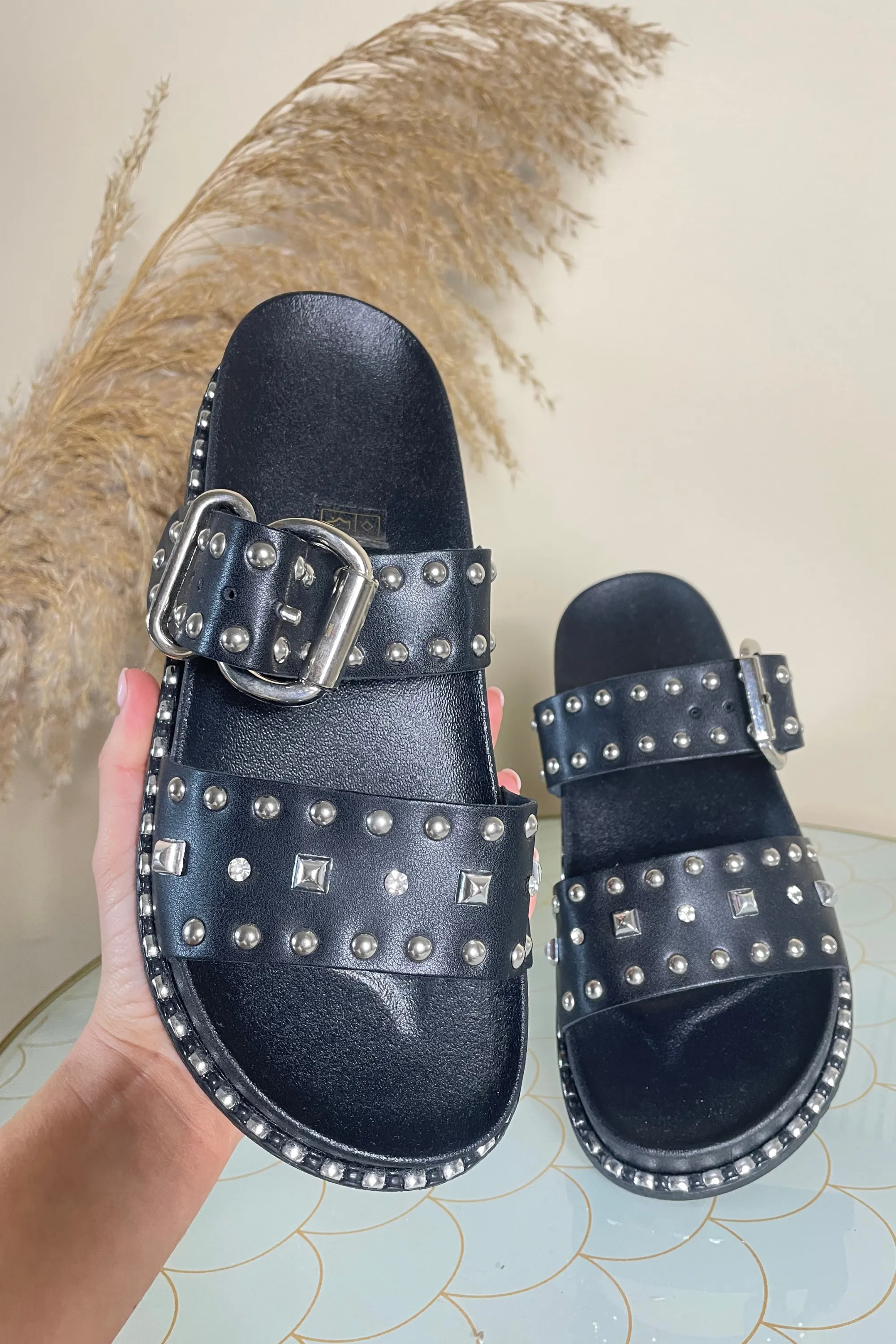 Black studded sandals