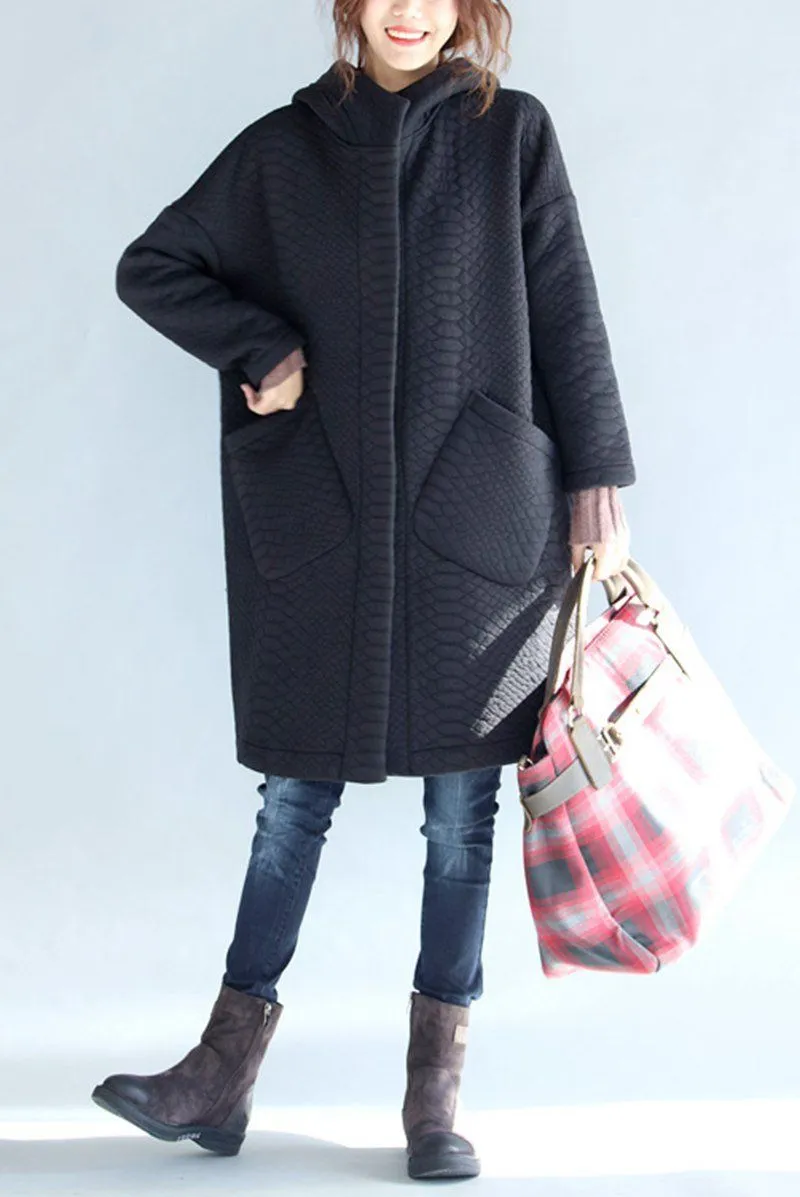 Black Thickening Cold Winter Jacket With Hood Warm Oversize Long Coat For Women W1002