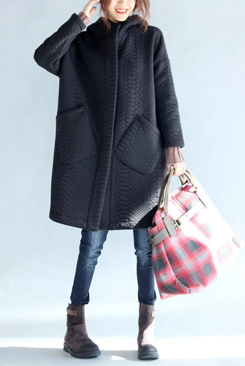 Black Thickening Cold Winter Jacket With Hood Warm Oversize Long Coat For Women W1002