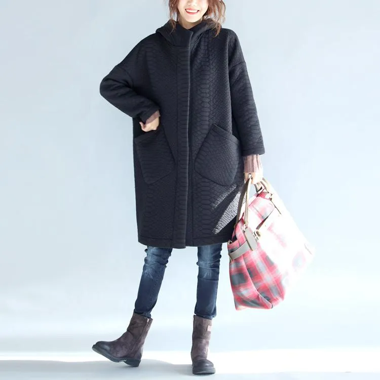 Black Thickening Cold Winter Jacket With Hood Warm Oversize Long Coat For Women W1002