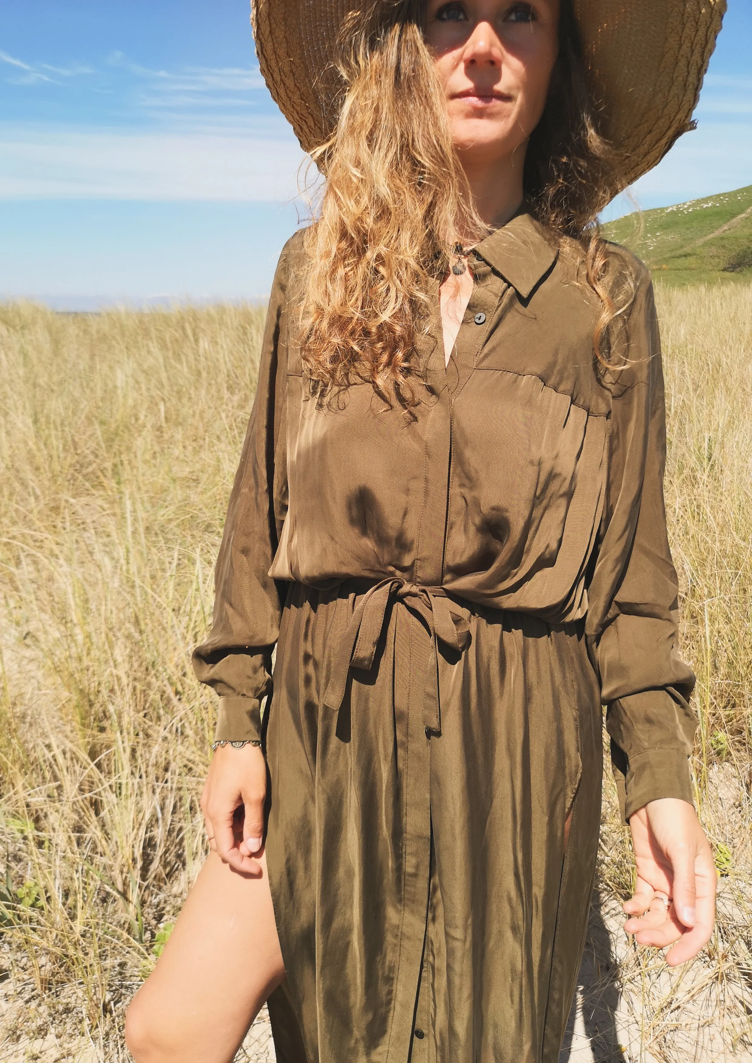 BLOUSE/DRESS - SILKY CUPRO khaki