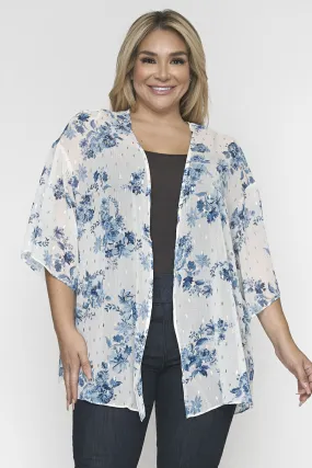 Blue and White Floral Kimono Cardigan