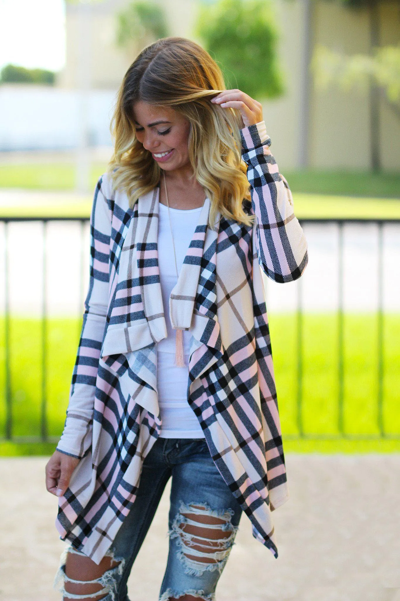 Blush Plaid Cardigan