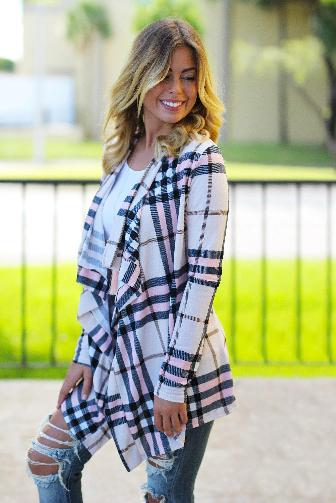 Blush Plaid Cardigan